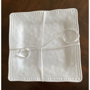 Set of 8 TOMMY BAHAMA Square White MELAMINE Lunch Dessert Plates Dot Rim Edge